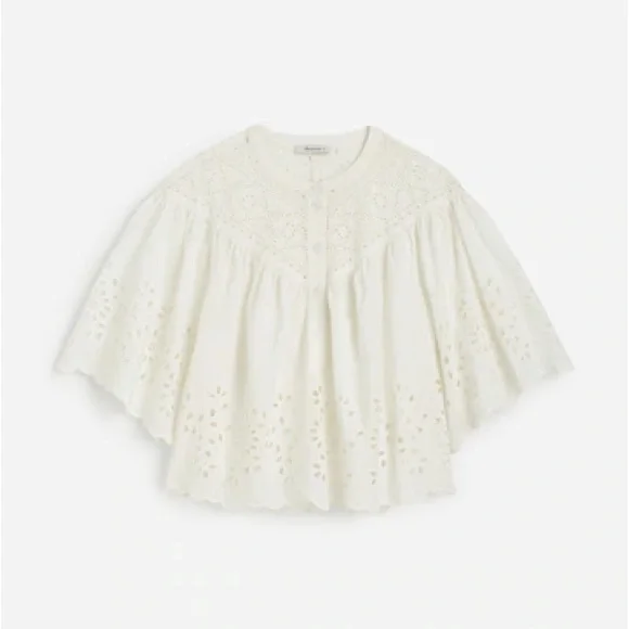 MADEWELL Embroidered Shirred Henley Lace Top Size Medium - Picture 4 of 4